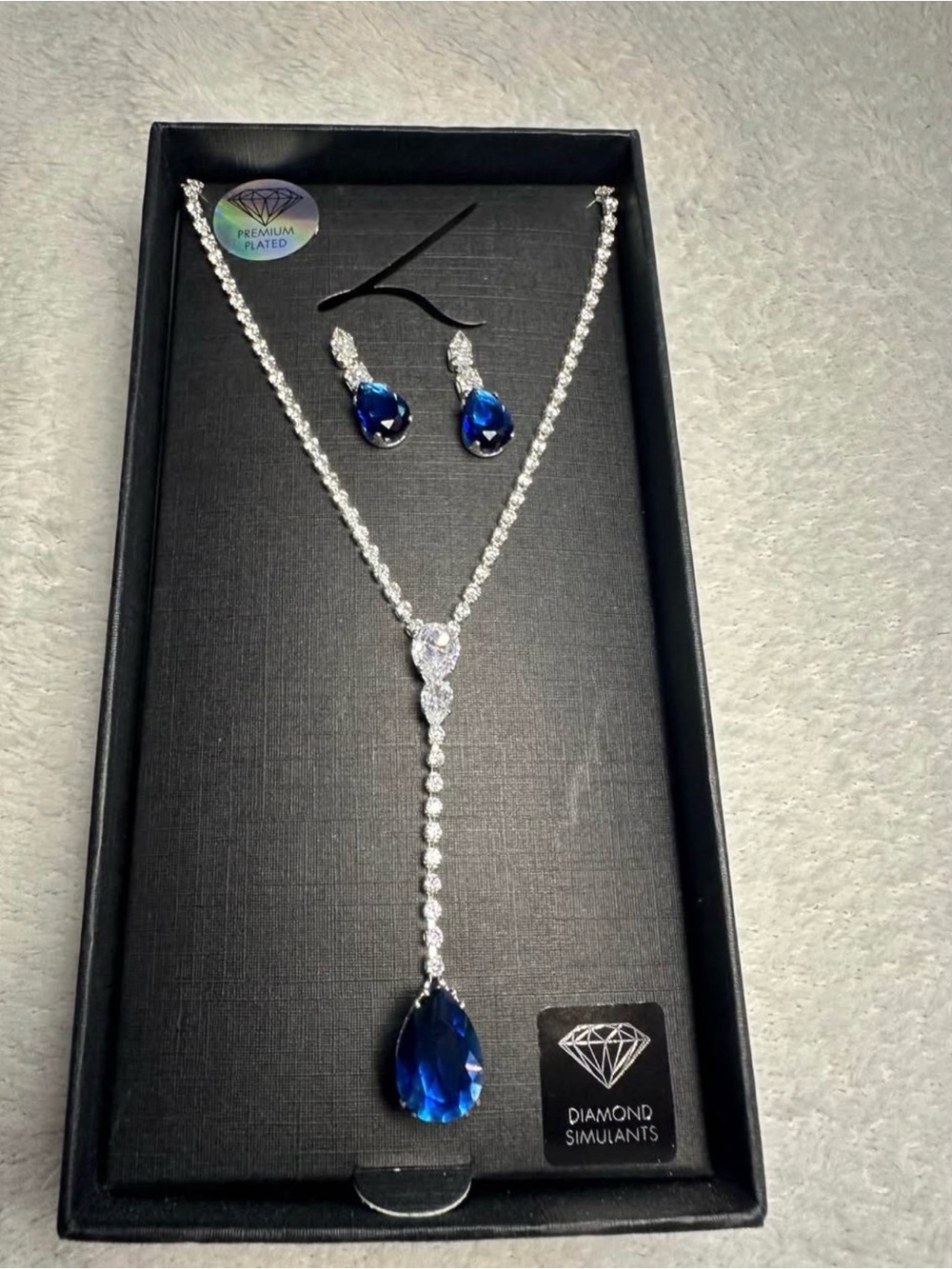 Lovisa Blue Teardrop Diamond Simulant Necklace and Earring Set Blue Sapphire NWT